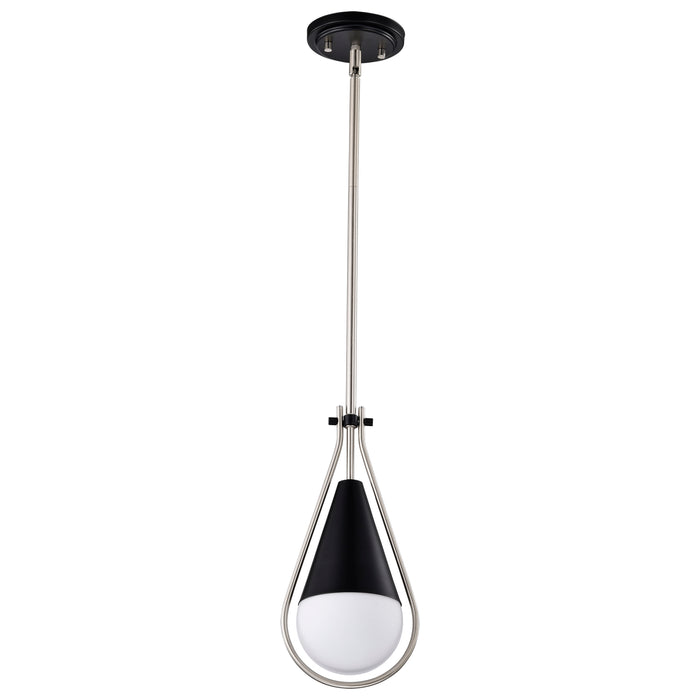 SATCO/NUVO Admiral 1 Light Pendant 6 Inch Matte Black And Brushed Nickel Finish White Opal Glass (60-7912)