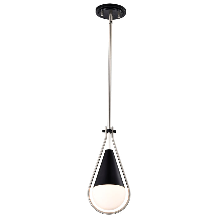 SATCO/NUVO Admiral 1 Light Pendant 6 Inch Matte Black And Brushed Nickel Finish White Opal Glass (60-7912)