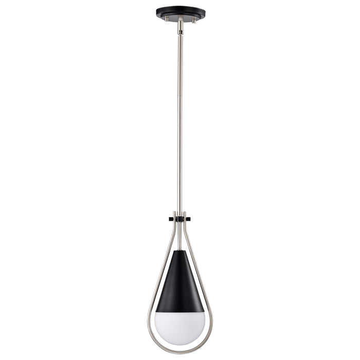 SATCO/NUVO Admiral 1 Light Pendant 6 Inch Matte Black And Brushed Nickel Finish White Opal Glass (60-7912)
