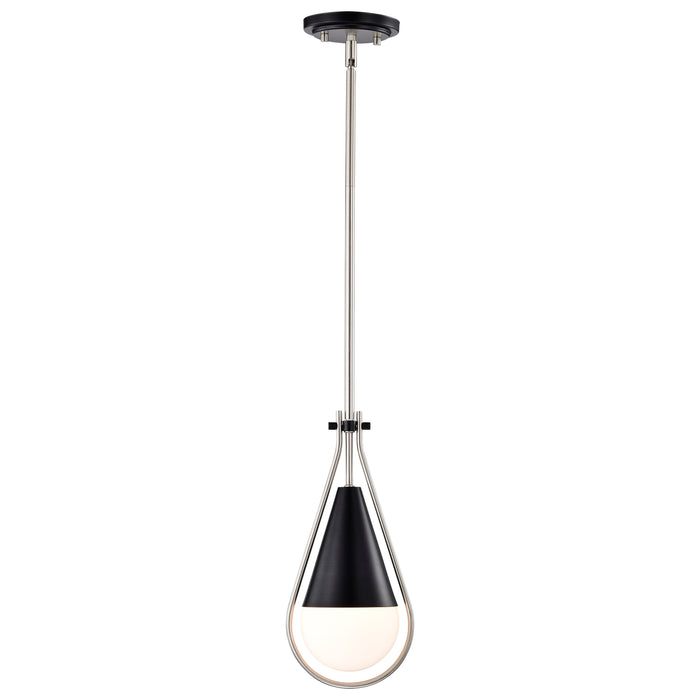 SATCO/NUVO Admiral 1 Light Pendant 6 Inch Matte Black And Brushed Nickel Finish White Opal Glass (60-7912)