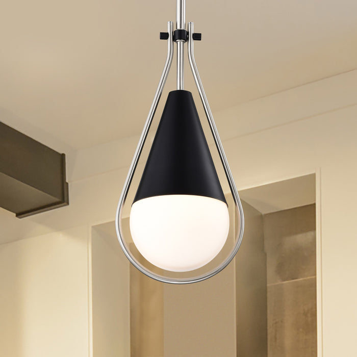 SATCO/NUVO Admiral 1 Light Pendant 6 Inch Matte Black And Brushed Nickel Finish White Opal Glass (60-7912)