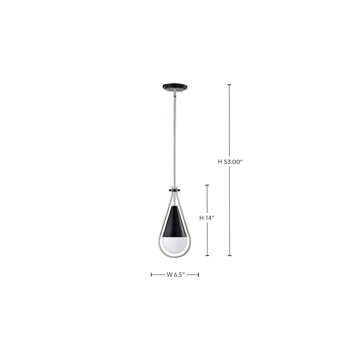SATCO/NUVO Admiral 1 Light Pendant 6 Inch Matte Black And Brushed Nickel Finish White Opal Glass (60-7912)