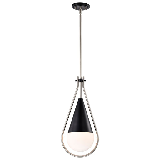 SATCO/NUVO Admiral 1 Light Pendant 10 Inch Matte Black And Brushed Nickel Finish White Opal Glass (60-7913)