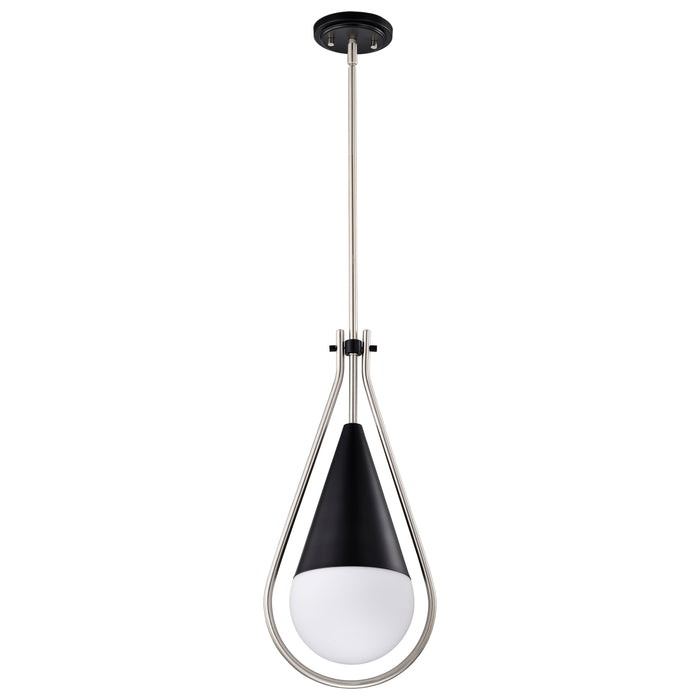 SATCO/NUVO Admiral 1 Light Pendant 10 Inch Matte Black And Brushed Nickel Finish White Opal Glass (60-7913)