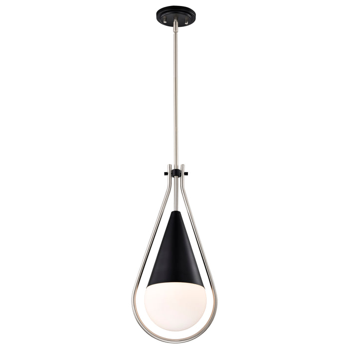 SATCO/NUVO Admiral 1 Light Pendant 10 Inch Matte Black And Brushed Nickel Finish White Opal Glass (60-7913)