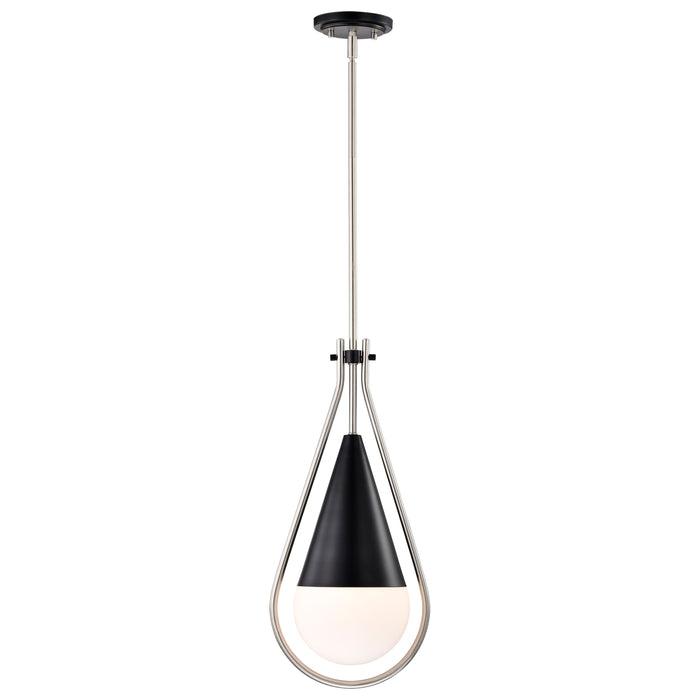 SATCO/NUVO Admiral 1 Light Pendant 10 Inch Matte Black And Brushed Nickel Finish White Opal Glass (60-7913)