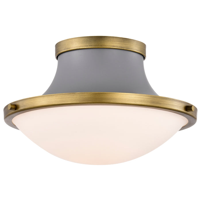 SATCO/NUVO Lafayette 1 Light Flush Mount Fixture 14 Inch Gray Finish With Natural Brass Accents And White Opal Glass (60-7915)
