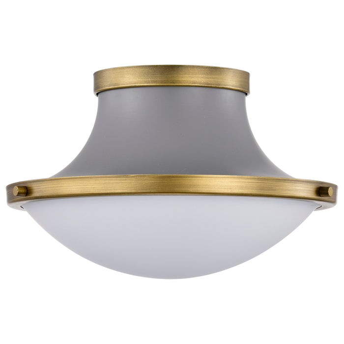 SATCO/NUVO Lafayette 1 Light Flush Mount Fixture 14 Inch Gray Finish With Natural Brass Accents And White Opal Glass (60-7915)