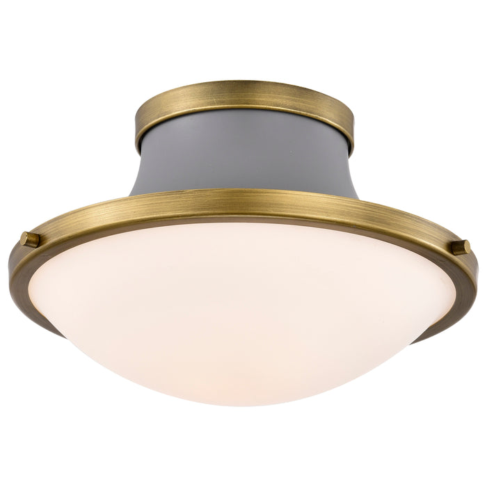 SATCO/NUVO Lafayette 1 Light Flush Mount Fixture 14 Inch Gray Finish With Natural Brass Accents And White Opal Glass (60-7915)