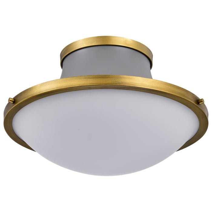 SATCO/NUVO Lafayette 1 Light Flush Mount Fixture 18 Inch Gray Finish With Natural Brass Accents And White Opal Glass (60-7916)