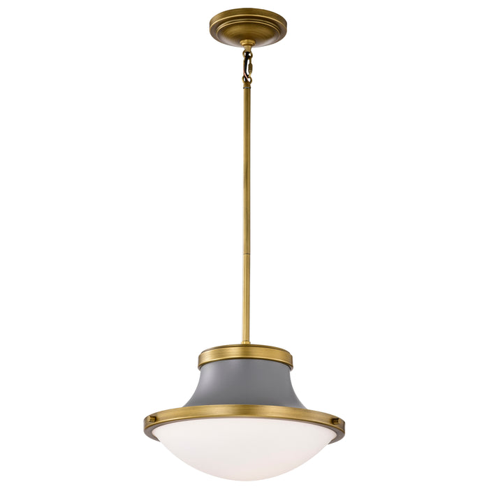 SATCO/NUVO Lafayette 1 Light Pendant 14 Inch Gray Finish With Natural Brass Accents And White Opal Glass (60-7917)