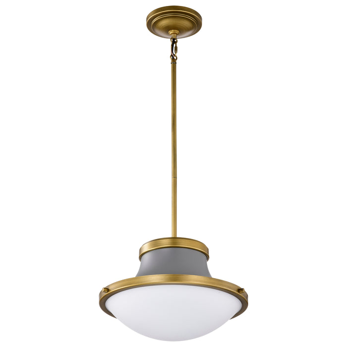 SATCO/NUVO Lafayette 1 Light Pendant 14 Inch Gray Finish With Natural Brass Accents And White Opal Glass (60-7917)