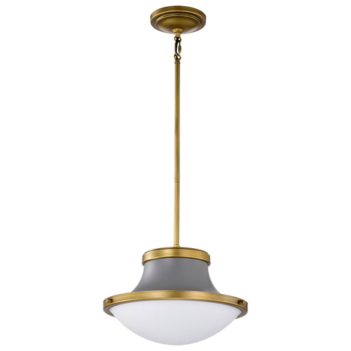 SATCO/NUVO Lafayette 1 Light Pendant 14 Inch Gray Finish With Natural Brass Accents And White Opal Glass (60-7917)