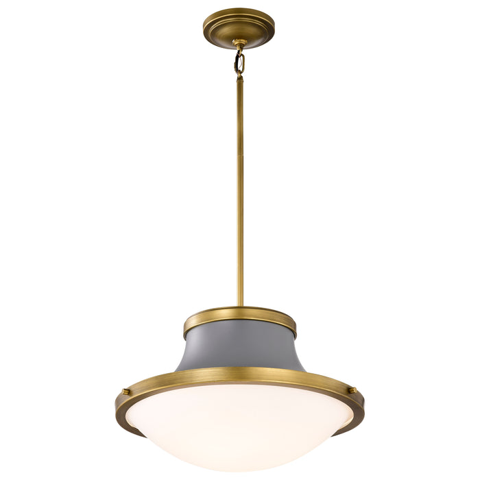 SATCO/NUVO Lafayette 1 Light Pendant 18 Inch Gray Finish With Natural Brass Accents And White Opal Glass (60-7918)