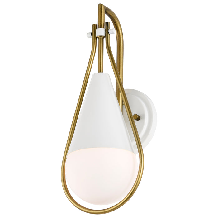 SATCO/NUVO Admiral 1 Light Wall Sconce Matte White And Natural Brass Finish White Opal Glass (60-7921)