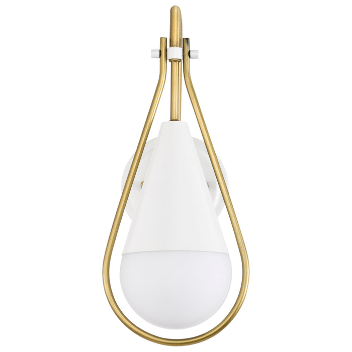 SATCO/NUVO Admiral 1 Light Wall Sconce Matte White And Natural Brass Finish White Opal Glass (60-7921)