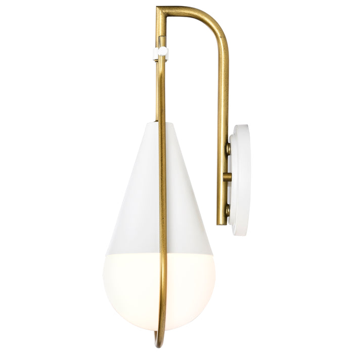 SATCO/NUVO Admiral 1 Light Wall Sconce Matte White And Natural Brass Finish White Opal Glass (60-7921)