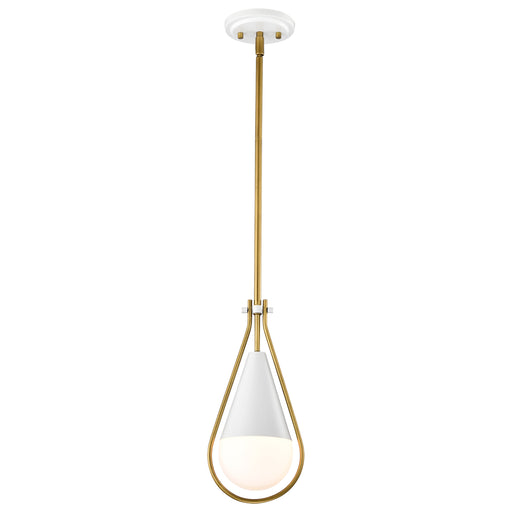 SATCO/NUVO Admiral 1 Light Pendant 6 Inch Matte White And Natural Brass Finish White Opal Glass (60-7922)