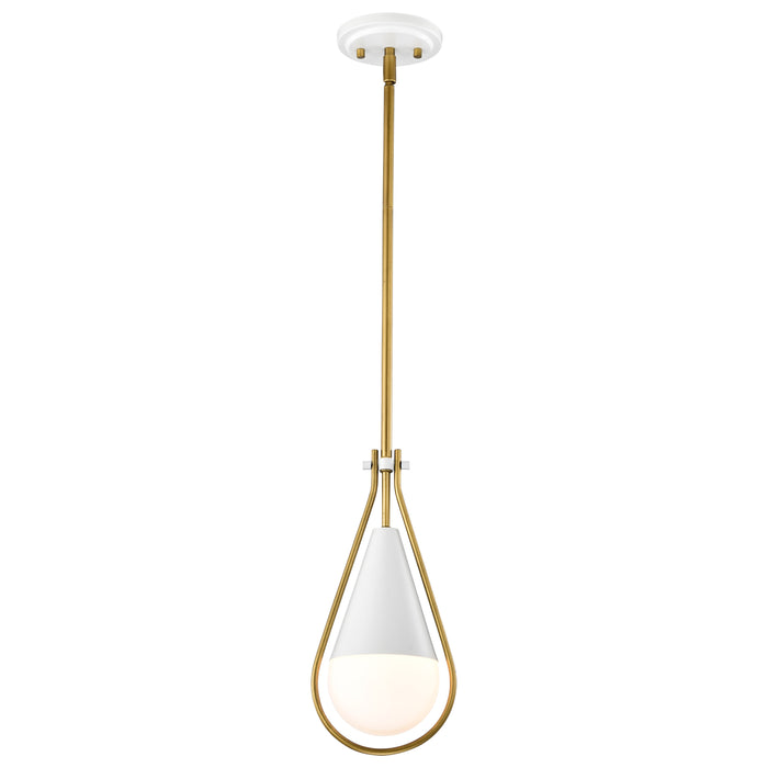SATCO/NUVO Admiral 1 Light Pendant 6 Inch Matte White And Natural Brass Finish White Opal Glass (60-7922)