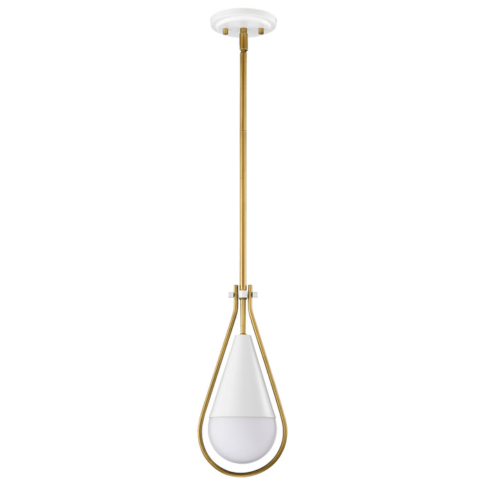 SATCO/NUVO Admiral 1 Light Pendant 6 Inch Matte White And Natural Brass Finish White Opal Glass (60-7922)