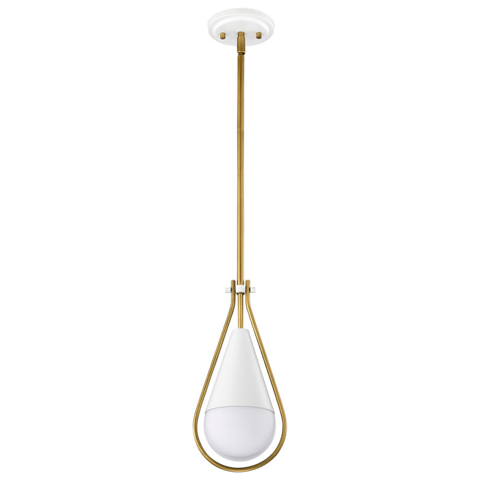 SATCO/NUVO Admiral 1 Light Pendant 6 Inch Matte White And Natural Brass Finish White Opal Glass (60-7922)
