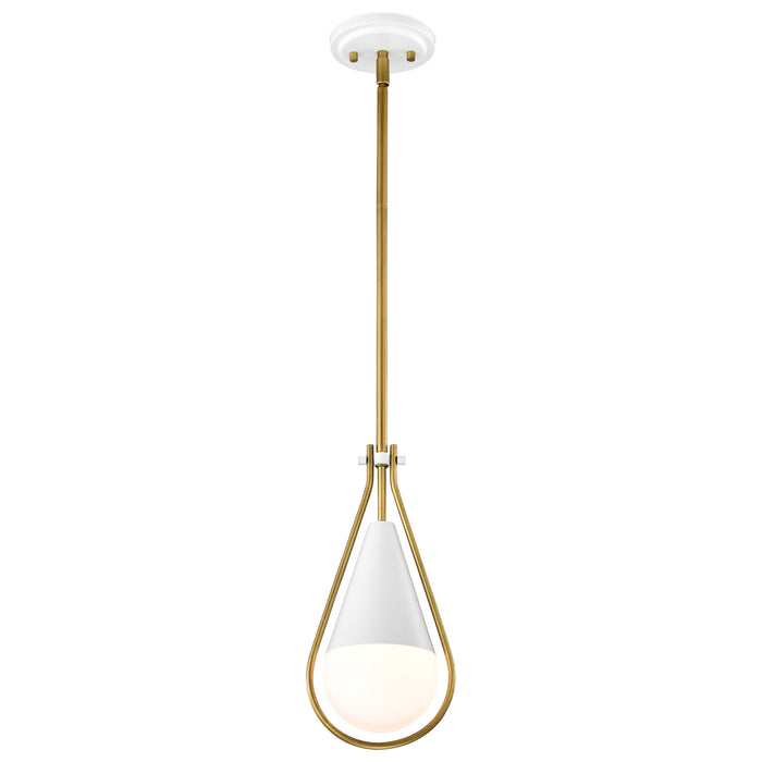 SATCO/NUVO Admiral 1 Light Pendant 6 Inch Matte White And Natural Brass Finish White Opal Glass (60-7922)