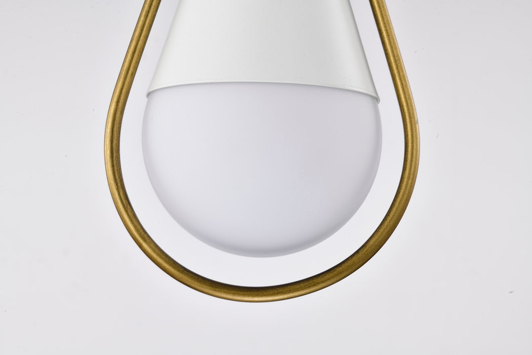 SATCO/NUVO Admiral 1 Light Pendant 6 Inch Matte White And Natural Brass Finish White Opal Glass (60-7922)