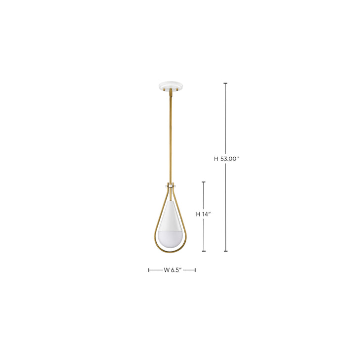 SATCO/NUVO Admiral 1 Light Pendant 6 Inch Matte White And Natural Brass Finish White Opal Glass (60-7922)