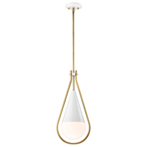 SATCO/NUVO Admiral 1 Light Pendant 10 Inch Matte White And Natural Brass Finish White Opal Glass (60-7923)