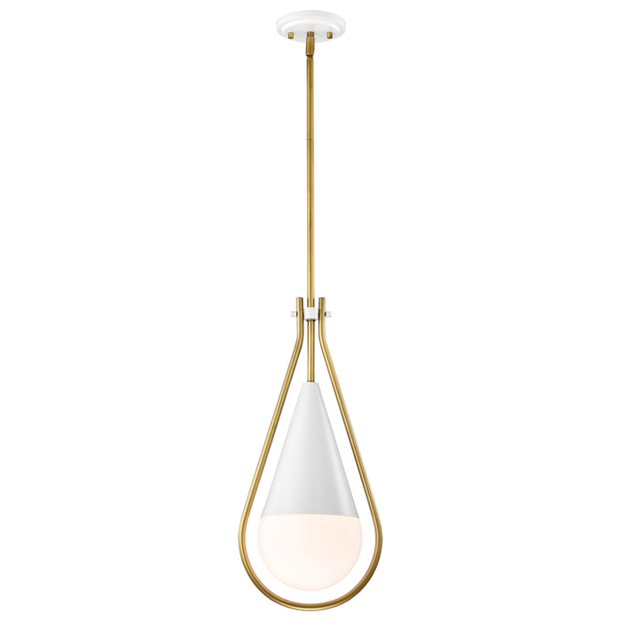 SATCO/NUVO Admiral 1 Light Pendant 10 Inch Matte White And Natural Brass Finish White Opal Glass (60-7923)