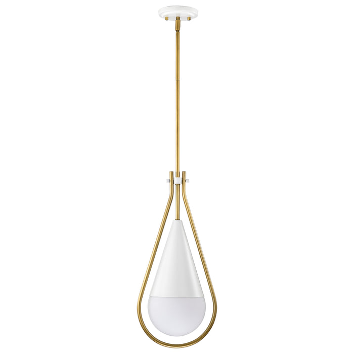 SATCO/NUVO Admiral 1 Light Pendant 10 Inch Matte White And Natural Brass Finish White Opal Glass (60-7923)