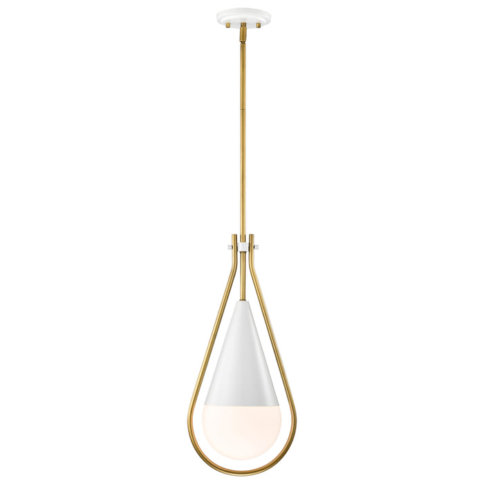 SATCO/NUVO Admiral 1 Light Pendant 10 Inch Matte White And Natural Brass Finish White Opal Glass (60-7923)