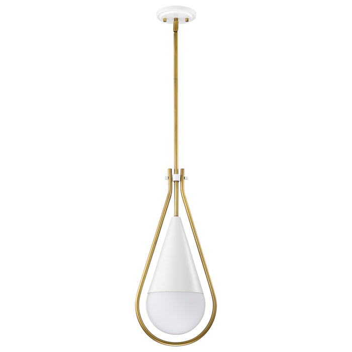 SATCO/NUVO Admiral 1 Light Pendant 10 Inch Matte White And Natural Brass Finish White Opal Glass (60-7923)