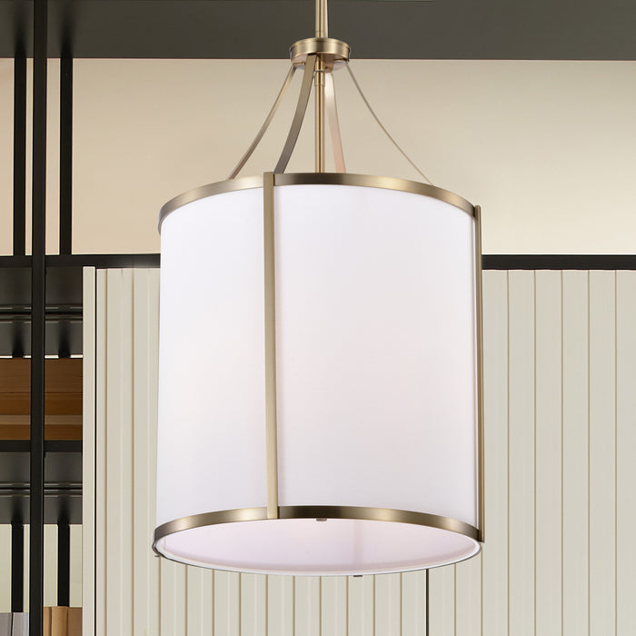 SATCO/NUVO Easton 3-Light Pendant 100W Maximum 120V Burnished Brass Finish White Linen Shade (60-7962)