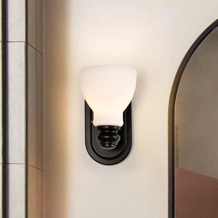 SATCO/NUVO Russel 1-Light Vanity Matte Black With Satin White Glass (60-8021)