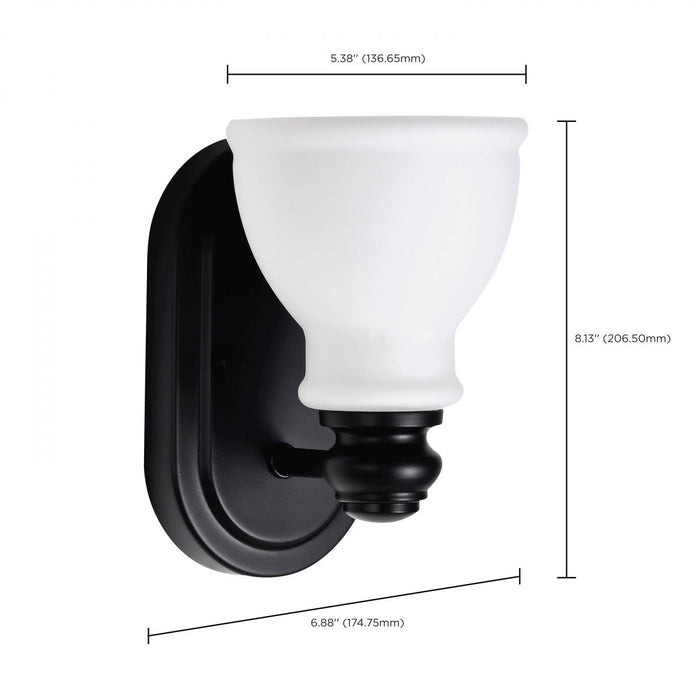 SATCO/NUVO Russel 1-Light Vanity Matte Black With Satin White Glass (60-8021)
