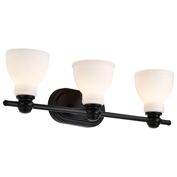 SATCO/NUVO Russel 3-Light Vanity Matte Black With Satin White Glass (60-8023)