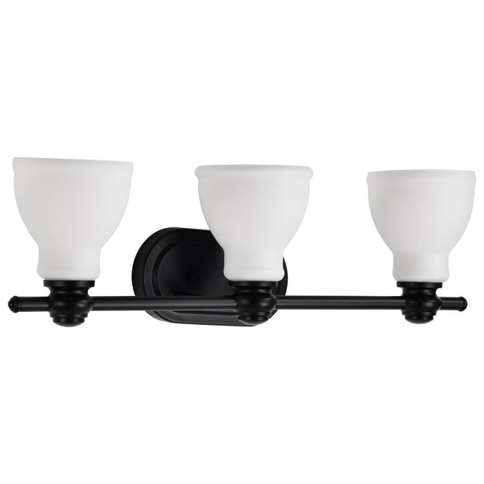 SATCO/NUVO Russel 3-Light Vanity Matte Black With Satin White Glass (60-8023)