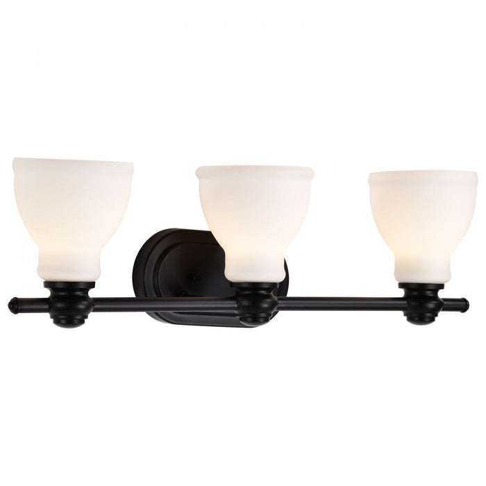 SATCO/NUVO Russel 3-Light Vanity Matte Black With Satin White Glass (60-8023)