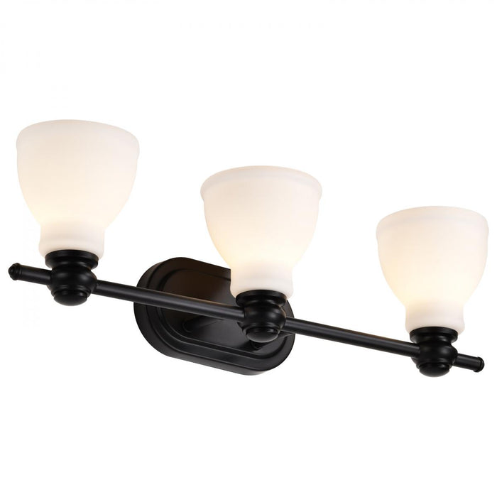 SATCO/NUVO Russel 3-Light Vanity Matte Black With Satin White Glass (60-8023)
