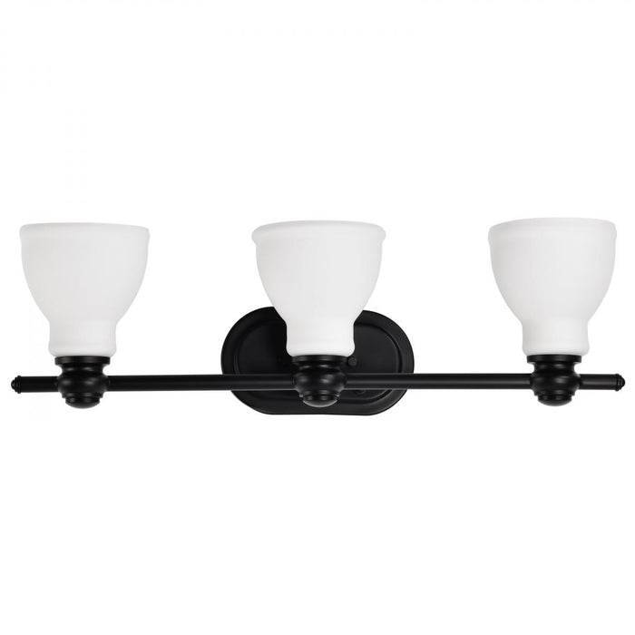 SATCO/NUVO Russel 3-Light Vanity Matte Black With Satin White Glass (60-8023)