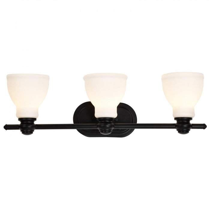 SATCO/NUVO Russel 3-Light Vanity Matte Black With Satin White Glass (60-8023)