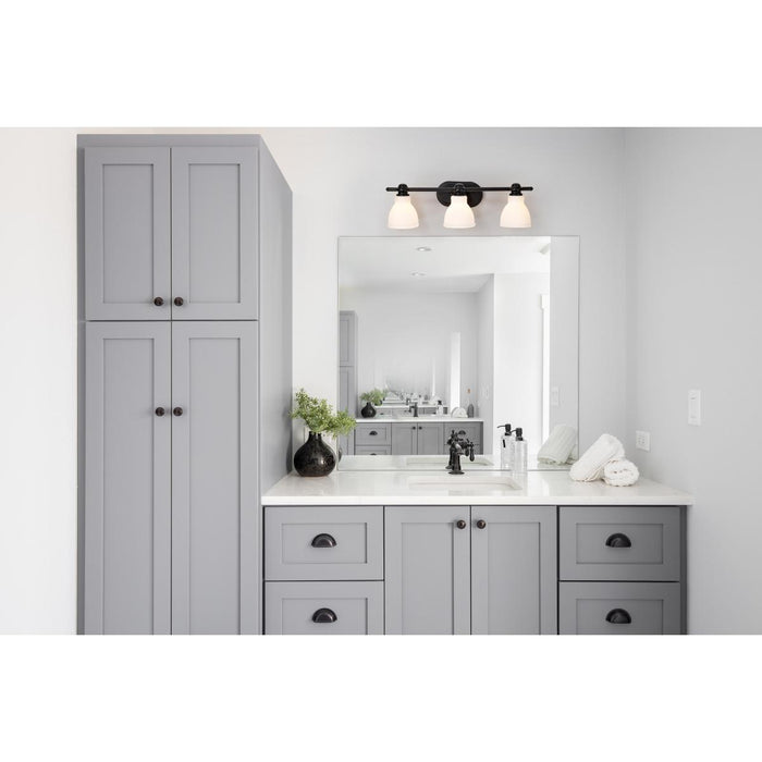 SATCO/NUVO Russel 3-Light Vanity Matte Black With Satin White Glass (60-8023)