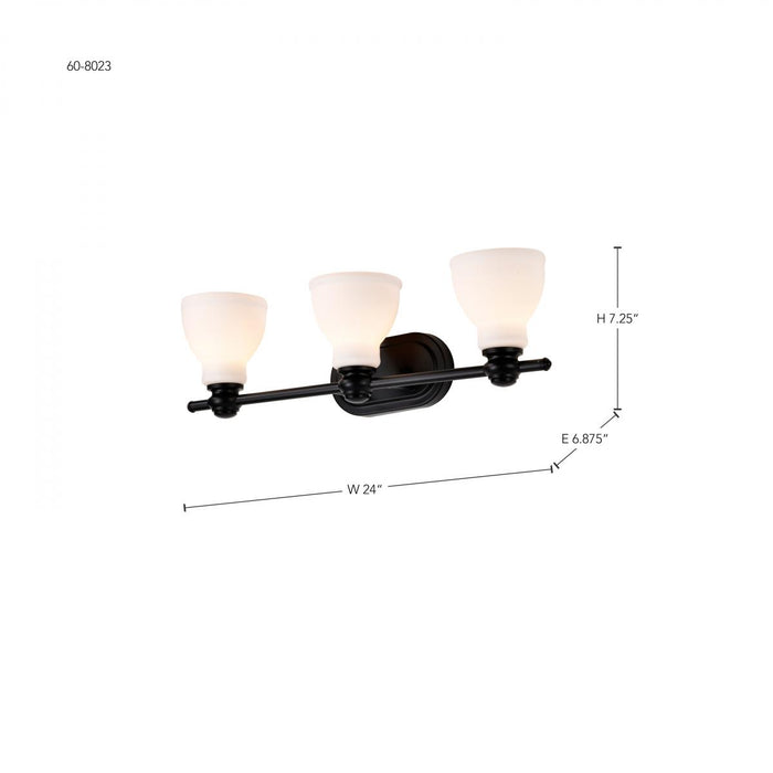 SATCO/NUVO Russel 3-Light Vanity Matte Black With Satin White Glass (60-8023)