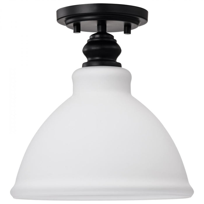 SATCO/NUVO Russel 10 Inch Semi Flush Mount Matte Black With Satin White Glass (60-8025)