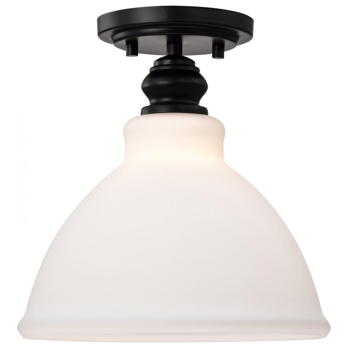 SATCO/NUVO Russel 10 Inch Semi Flush Mount Matte Black With Satin White Glass (60-8025)