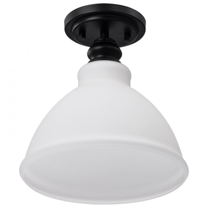 SATCO/NUVO Russel 10 Inch Semi Flush Mount Matte Black With Satin White Glass (60-8025)