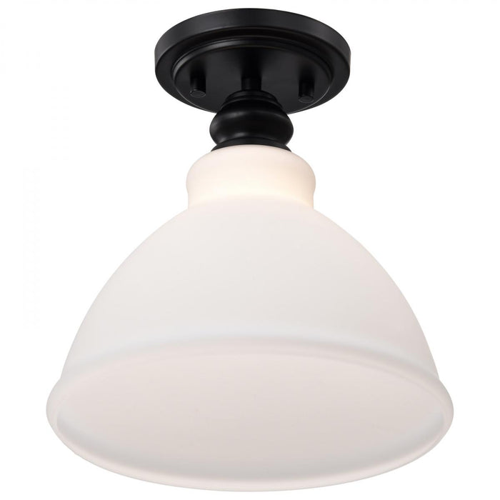 SATCO/NUVO Russel 10 Inch Semi Flush Mount Matte Black With Satin White Glass (60-8025)