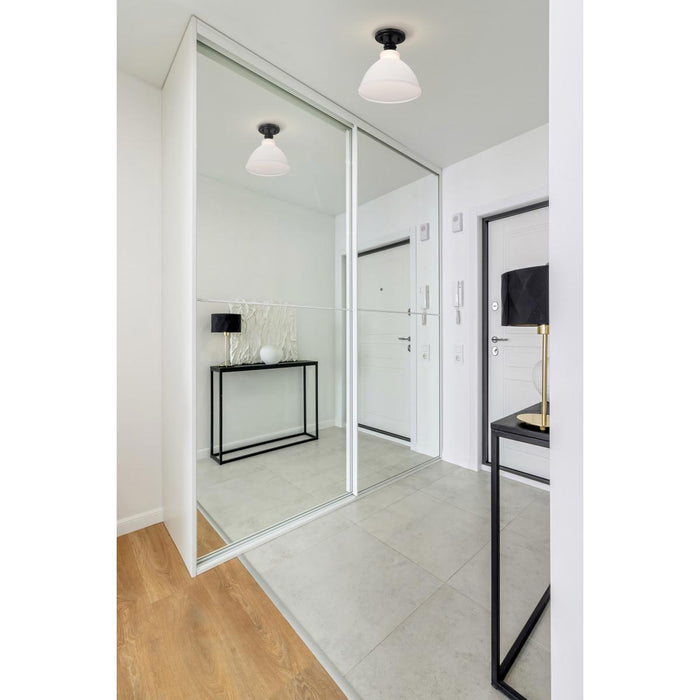 SATCO/NUVO Russel 10 Inch Semi Flush Mount Matte Black With Satin White Glass (60-8025)