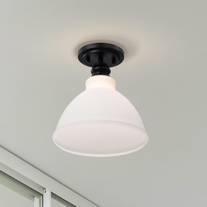 SATCO/NUVO Russel 10 Inch Semi Flush Mount Matte Black With Satin White Glass (60-8025)